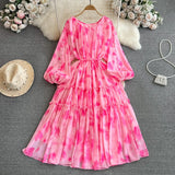 Fongt And Autumn Gentle Style Temperament Long Sleeves Low Circle To Receive The Waist Thin Long A-Word Large Pendted Dress