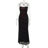 Summer 2024 New Dark Temperament Sexy Collar Spider Web Backless Dress Girl-Outfit