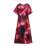 Fongt Women's Clothing 2025 Spring New Temperament Elegant Silk-Sting Texture Waist-Print Amply Dress