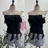 Fongt Shooting Pure Wind Lotus Leaf Side With A Word Shoulder Bra Small Vest Short Three-Dimensional Flowers Sleeveless Top 8856