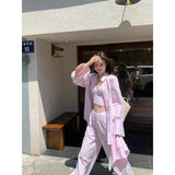 Fongt Wind Relaxation Long-Sleeved Sunscreen Shirt Sling High Waist Hanging Feeling Thin Leisure Pants Three-Piece Summer New Summer