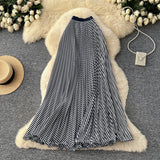 Fongt Fashion Folding Wave Half-Dress French Sweet High-Waisted A-Shaped Skirt Mid-Long Folds Skirt