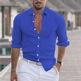 Fongt New Men's Summer Cotton-Blind Beach Shirt Long Sleeves Solid Hawaiian Holiday