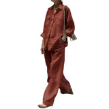 Fongt 2025 New Women's Long-Sleeved Shirt Loose Pants Two Sets