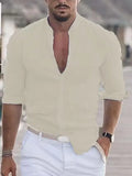 Fongt New Men's Summer Shirt Beach Shirts Long Sleeves Solid Hawaiian Holiday