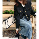 Cropped Tweed Jackets Women Vintage Tassel Basic Short Coats Korean Elegant Single-Breasted Casual Outerwear Spring Autumn-Outfit