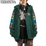 Fongt Jersey Art Letter Street Hickolote Harajuku Y2k Black Zipper Hoodie Woman
