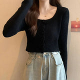 Fongt Style Blouse Spring And Autumn 2023 New Chic Temperament Square To Slimming Short Long-Sleeved Knitted Shirt