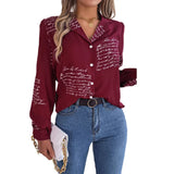 Shooting 2025 Spring And Summer Casual Letter Suit Collar Long-Sleeved Shirt Women's
