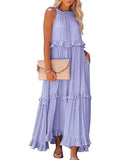 Fongt Summer New Holiday Wind Lotus Leaf Side Long Dress Swing Flowing Beach Dress Woman