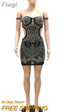 Chic Black Iridescent Rhinestone Accent Cut-Out Night Dress Summer Glam Fringed Crystal Party Dress Birthday