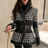 and autumn 2020 new chihuage lace up celebrities retro denim waist stitching thick suit coat women