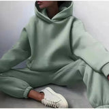 Piece Sets Women Tracksuit Winter Fleece Solid Long Sleeve Hoodies Jogger Pants Suits Female Casual Fashion Loose