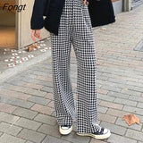 Women Houndstooth Mopping Loose Chic High Waist Pant Casual Ins Korean Fashion College Students Stylish Feminine