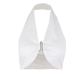 Fongt Style 2023 Summer Women's Wear Sexy V-Neck Design Sense Hook Buckle Dew Back Hanging Neck