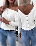 Fongt Small Fragrant Wind Long-Sleeved Knitted Shirt V Collar High-Waist Solid Color Short Coat Slimming High-End Sense