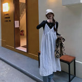 Summer New Lace Embroidery Dresses Simple Korean White Strap Dress for Women Y2k E-Girl Mid-length Loose Vestidos Mujer-Outfit
