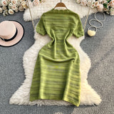 Fongt Stunning Green Dress Woman 2025 Summer New French High-End Temperament Knitted Dress