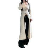 Fongt Ins Design Long Sleeve V-Neck Knitted Dress Woman