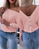 Fongt Small Fragrant Wind Long-Sleeved Knitted Shirt V Collar High-Waist Solid Color Short Coat Slimming High-End Sense