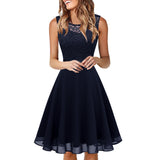 Women's Elegant Lace Wedding Dress Bow Belt Irregular Length Sleeveless Dress Chiffon Dress Bridesmaid Cocktail Party Dresses-Outfit