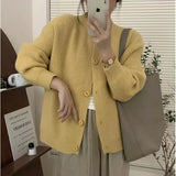 Collar Solid Color Knitted Button Cardigan Women's Long Sleeved Autumn New Style Loose Lazy Casual Sweater Jacket-Outfit