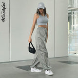 Wide Leg Pants Women Trousers Streetwear Y2K Clothes Loose Drawstring Pockets Cargo Pants Straight High Waist