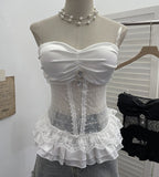Fongt Eager Heavy-Working Transduce Mesh Lace Spliced Ribbon Ribbon Strap Chest Pad Tector Blouse 2721