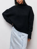 Women Turtleneck Sweater Oversize Long Sleeve Top Autumn Casual Loose Jumper White Thick Warm Knitted Pullovers for Women-Outfit