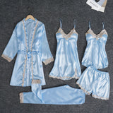 New Pajamas With Thoracic Silk Sexy Sling With Gold Lace Five-Piece Set Of Pajamas Thin