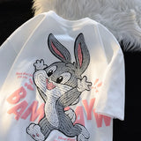 Run Rabbit Cute Cartoon T Shirt Streetwear Couples Oversized Loose Summer Cotton Tops Harajuku Students Kawaii Clothes-Outfit