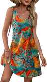 Fongt Summer Beach Loose V-Neck Sleeveless Pocket Dress Vest裙
