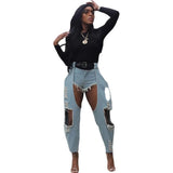 Fongt Women's Casual Jeans Street Fashion Grinned Belt Denim Trousers