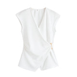 Fongt Homemade New Women's Pin-Sleeveless Top Textured Wide-Legged Casual Trousers
