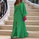 Fongt Summer New Leisure Light Luxury Home Deep V Pure Color Loose Dress-Outfit