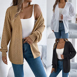 Fongt Wind Shooting Autumn And Winter Casual Pure Color Hollow Long Sleeve Open Shirt Sweater Coat Women's Clothing