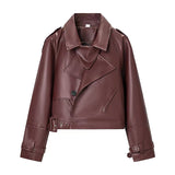 Fongt Women's ZA Autumn And Winter New Street Design Sense Retro Leather Jacket