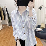 Fongt Comfortable With The Striped Long-Sleeved Shirt Of The Women's Spring And Autumn New Collar Top Loose Thin Shirt Shirt