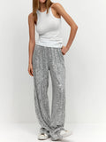 Pants 2024 New Insy2k Fashion Pearl Light Sequin Straight Floor Pants-Outfit