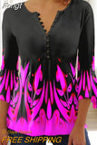 Floral Print Summer Blouse Women Elegant Simple Shirt V Neck Button 3/4 Length Sleeve Casual Holiday Basic Tops