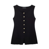 Fongt New Gold Button Trim Flat Needle Vest 4192100