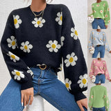 Fongt And Winter New Women's Fashion Sweater Long Sleeve Loose Knit Jumper Round Collar Small Autumn Chrysanthemum Women's Type