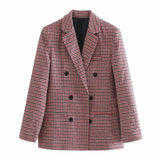 Women 2021 Fashion Office Wear Double Breasted Blazers Coat Vintage Long Sleeve Pockets Female Outerwear Chic