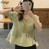 Women Short Sleeve Blouses V-neck Fashionable Plaid Loose Korean Style Cozy S-3XL Students Summer Tops Designer All-match
