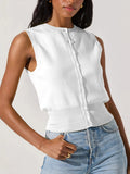 Fongt New Knitted Top Women's Sexy Sleeveless Outer Button Vest Vest