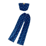 Fongt Suit Female Retro Temperament Breast-Wearing Cowboy Vest Two Sets Of Leisure High-Rise Thin Straight Pants