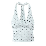 Satin Black Polka Dot Bow Halter Tank Top And MIDI Skirt Set-Outfit
