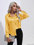 New Loose Long-Sleeved Blouse Simple V-Neck Cardigan Shirt Button Blouse Solid Color-Outfit