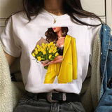 Women Sunflower Girl Printed T