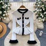 Fongt Name Xiao Xiangfeng Thrombium Metal Buckle Waist Long-Sleeved Knitted Top Girl Autumn Slim Thin Bottom Shirt